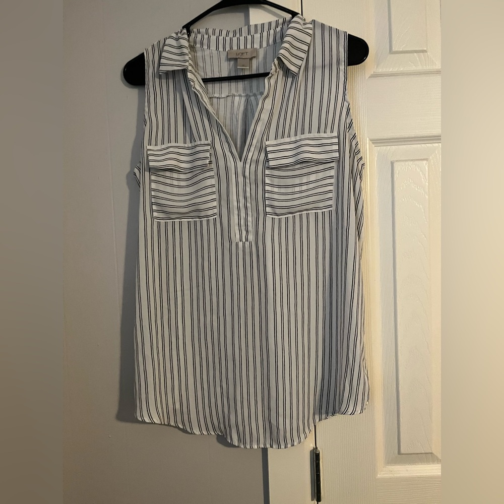 Blue and white striped light weight sleeveless